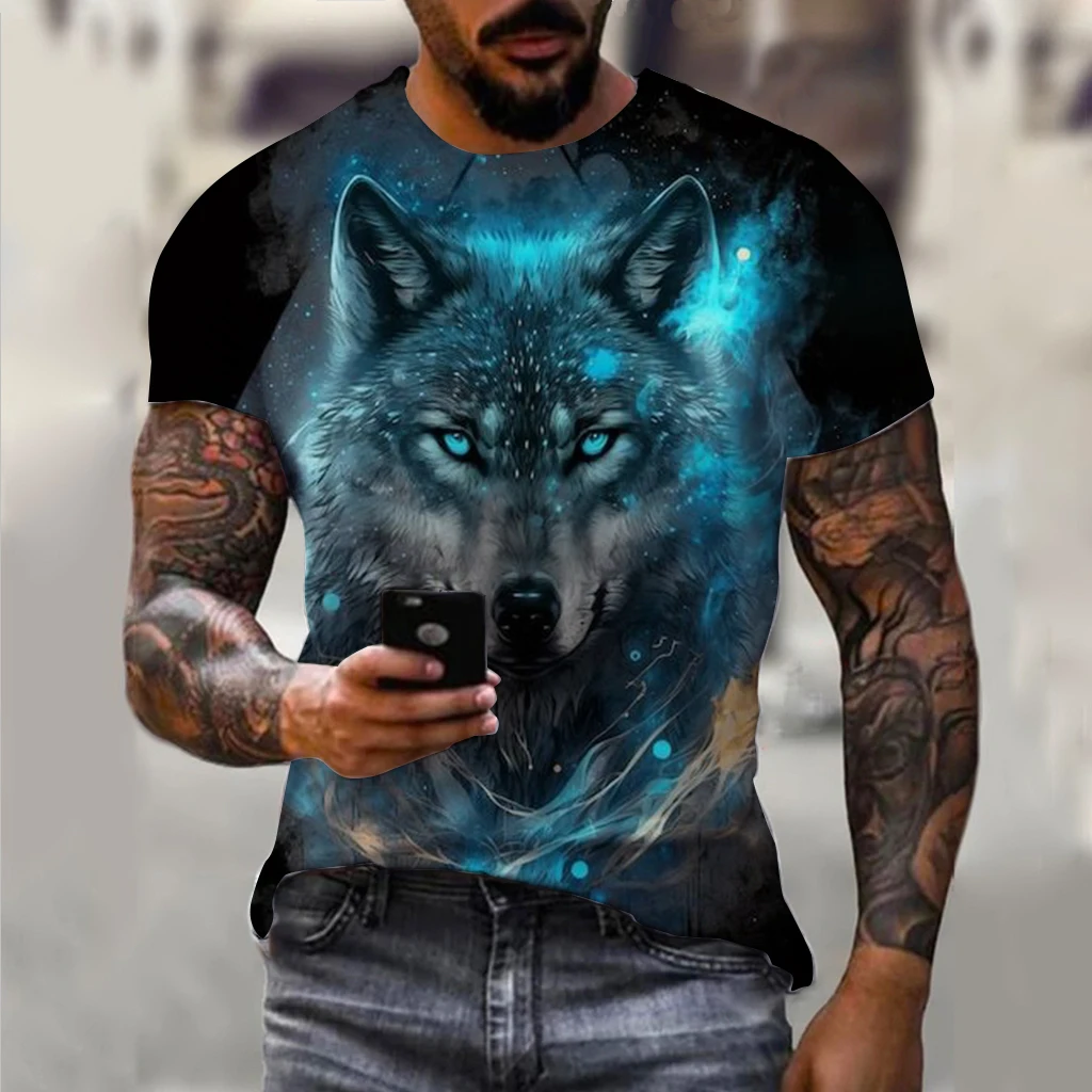 Men\'s T-Shirts Summer Animal Wolf  Pattern 3D Print Tops Tees Summer Women Streetwear Fashion Oversized T Shirt Men Clothing