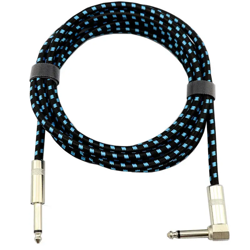 Blue and black woven mesh guitar line bass electric guitar bent to straight cable noise reduction line 6.35 audio line