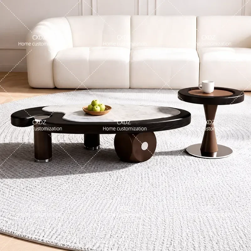 Medieval Style Oval Coffee Table Set for Living Room Retro Creative Simple Household Furniture Combination