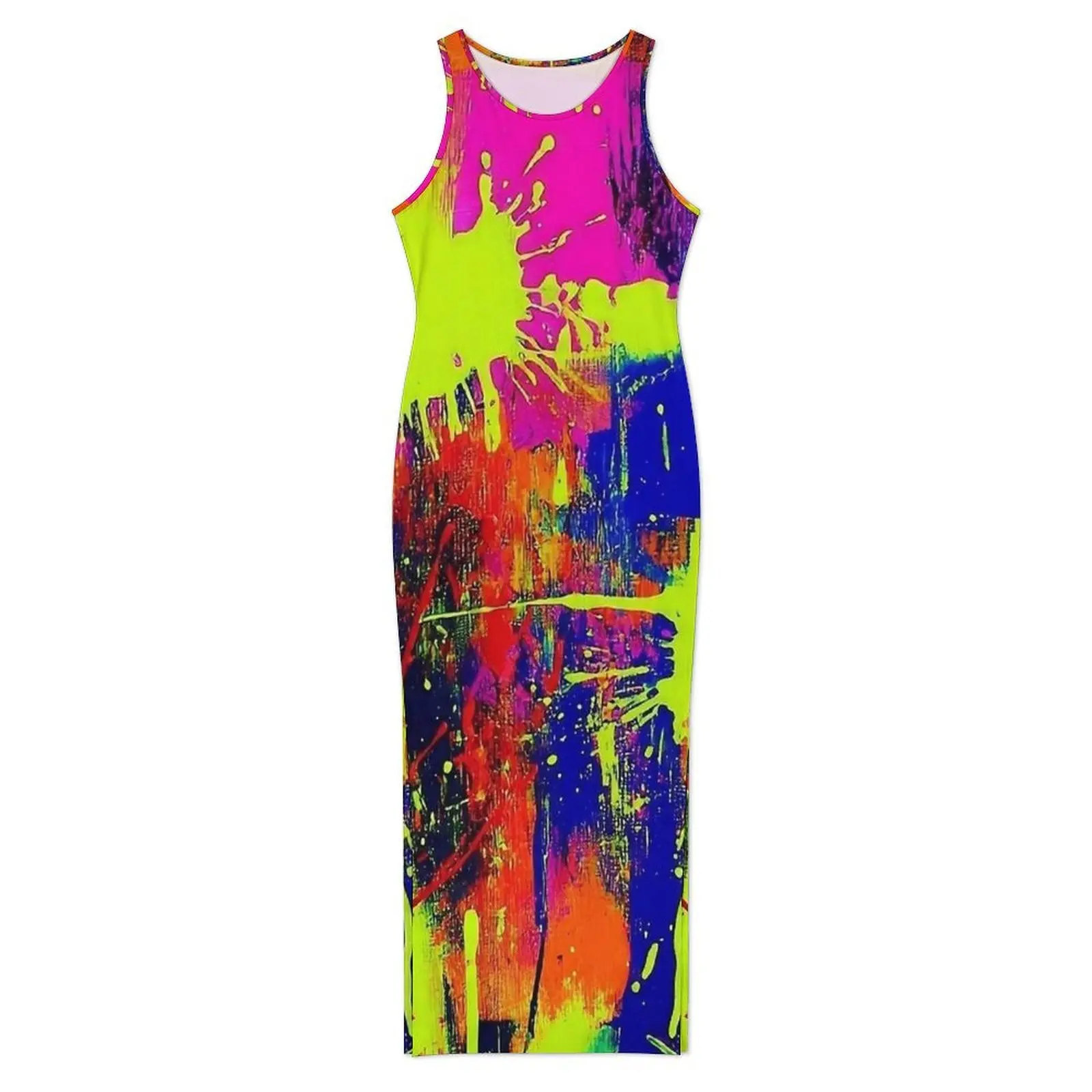Neon Splash Pop Print Dress Sleeveless  Casual Maxi Dresses Summer Aesthetic Graphic Bodycon Dress Big Size 3XL 4XL