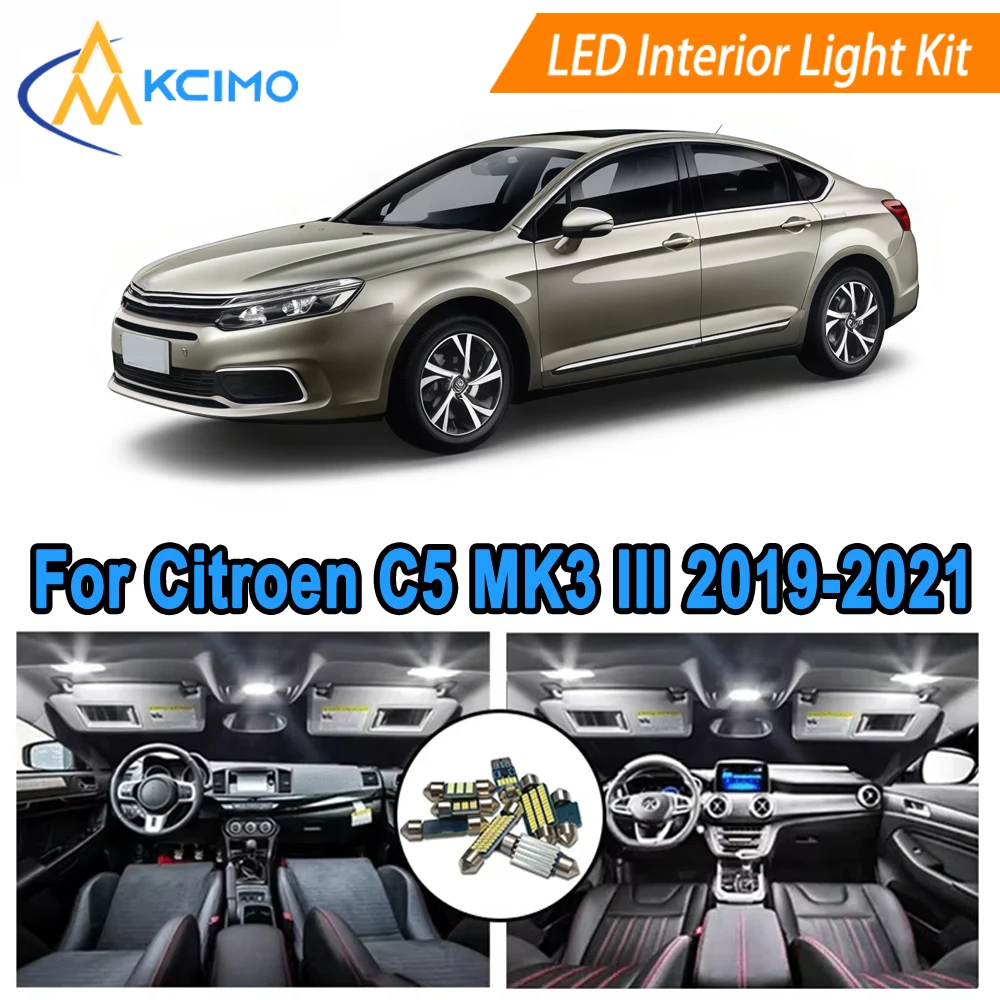 

Interior Light Bulb Set For Citroen C5 MK3 III (2019-2021) Bright 6000K White/Blue Dome Map Door Light Bulbs Replacement​