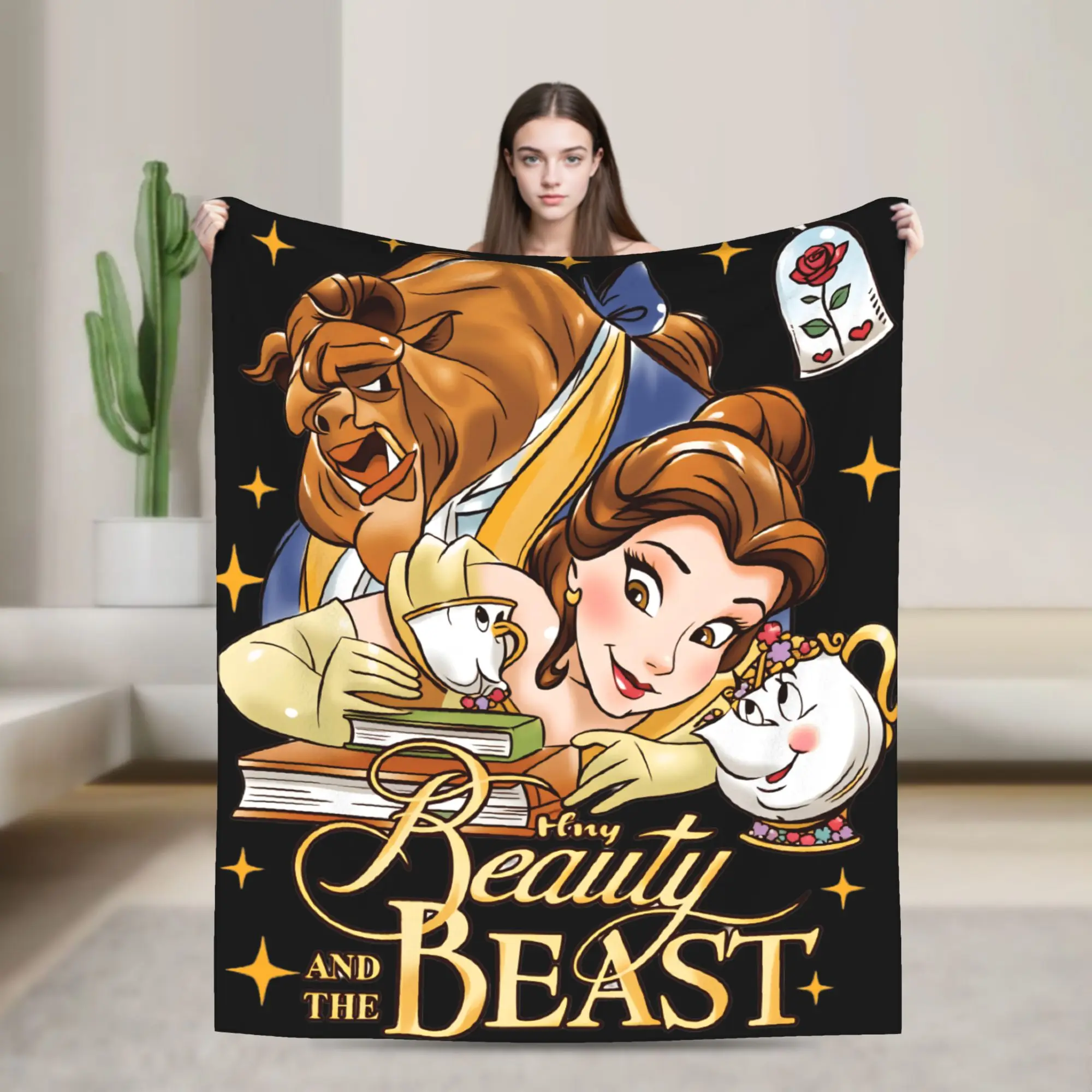 الجمال والوحش بطانية دافئة لينة طباعة أفخم رمي بطانية للطفل في الهواء الطلق الفانيلا المفرش غطاء السرير