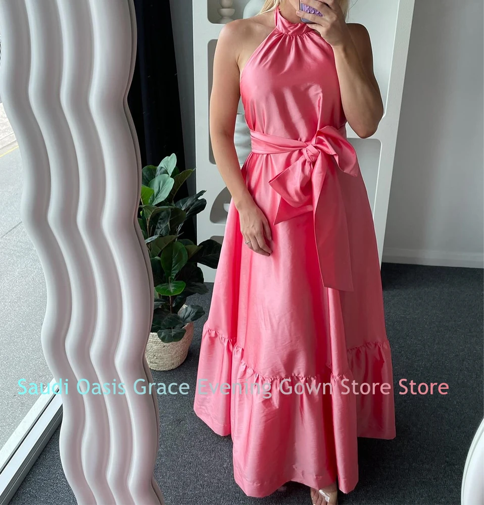 customizedFashion and High Quality A-Line Halter Sleeveless Evening Dress Backless Open Back Floor Length Celebrity Gowns