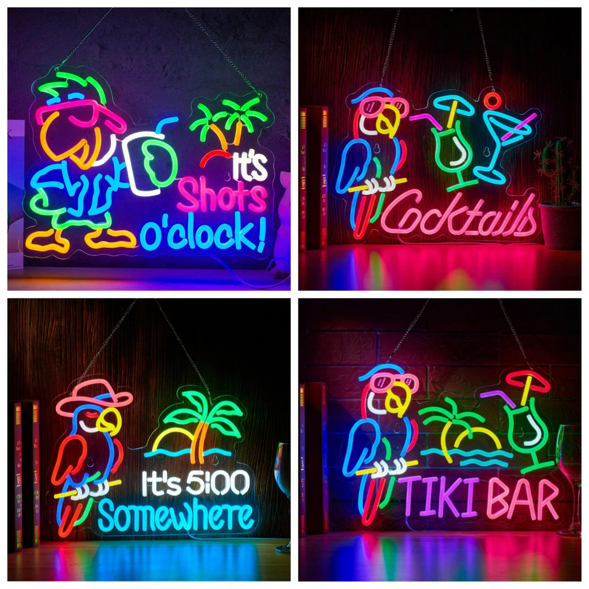 Parrot It's Shots O'clock Neon Sign Drinking USB Dimmable LED Neon Lights for Beer Bar Kitchen Restaurant Pub Party Club Shops