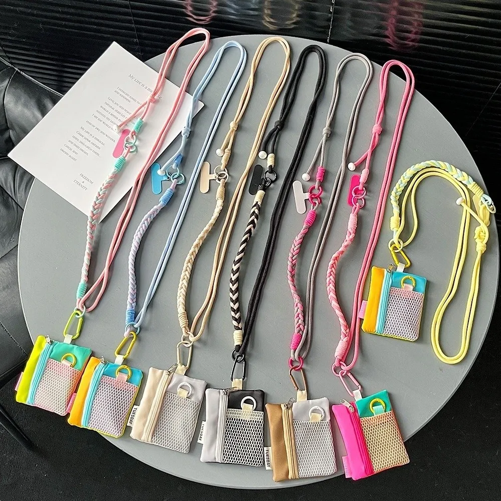 Colorful Crossbody Mobile Phone Hanging Rope Universal with Earphone Storage Bag Wrist Strap Anti-Lost Removable Phone Lanyard