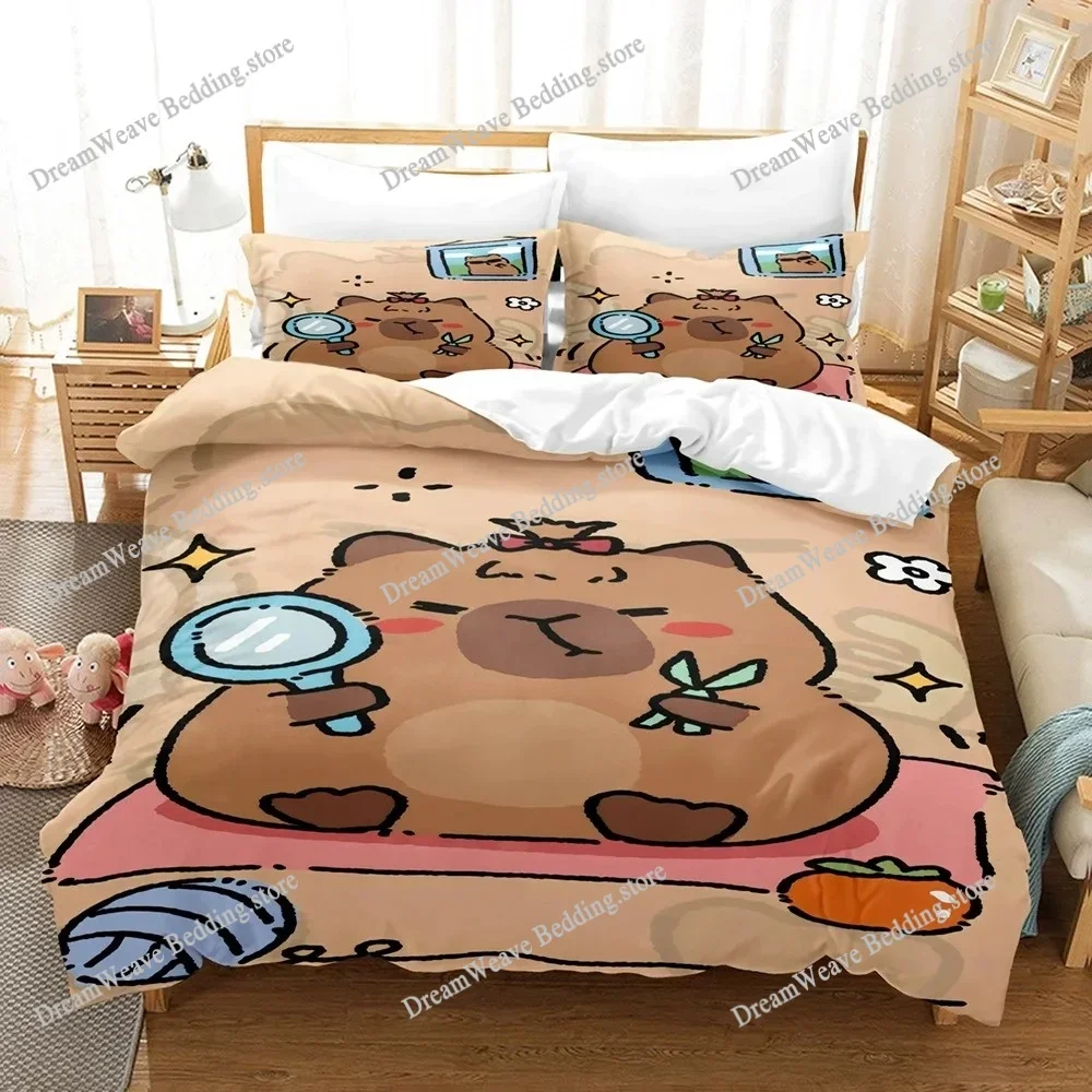 Capibara Bedding Set Luxury Anime Capybara King Size Quilt Cover Pillowcase Kids Bedroom Cute Bed Sack Pillowslip Children Gift7