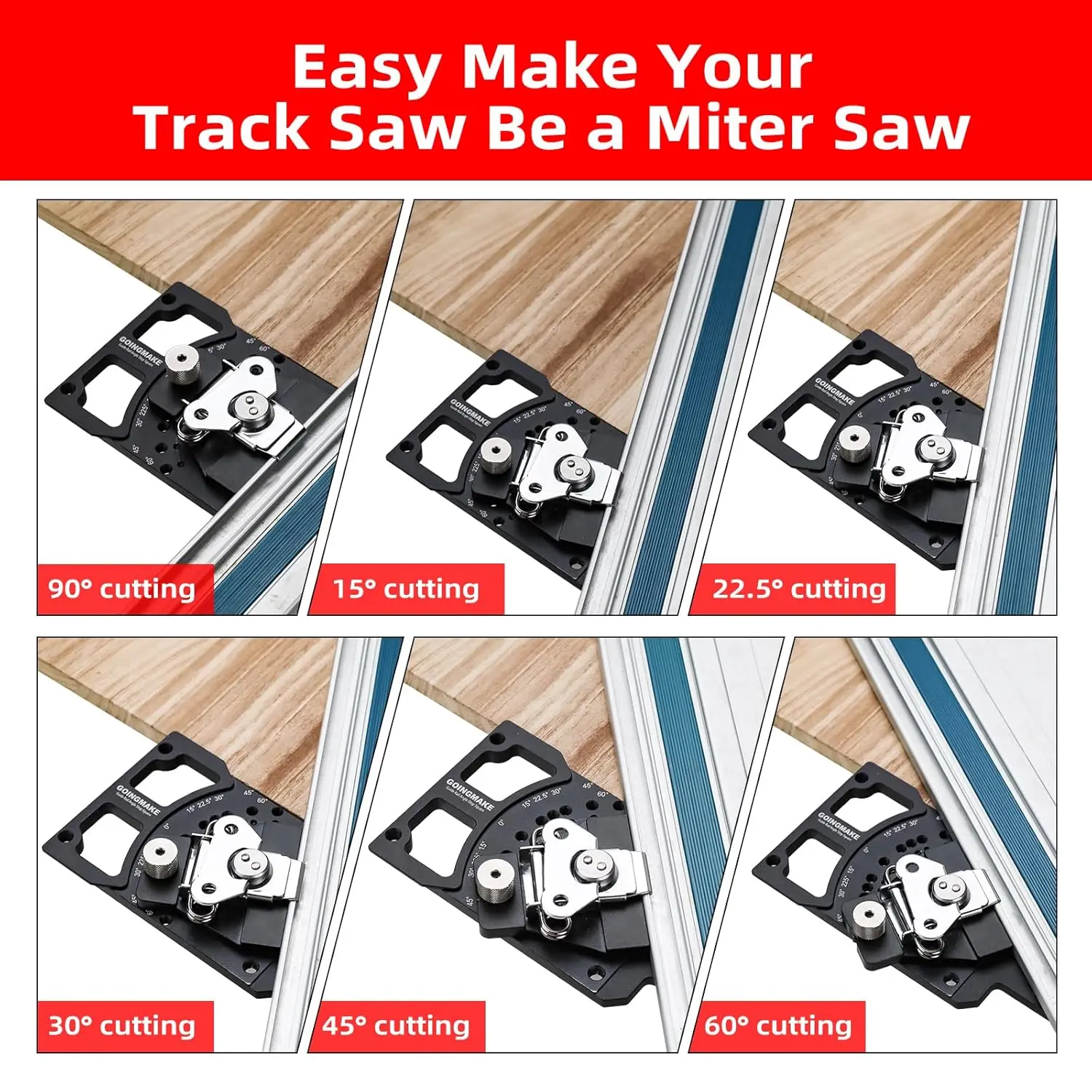 Adjustable Angle Track Saw Square with -60° to 60° Quick Positive Angle Stop Guide Rail Square,Protractor