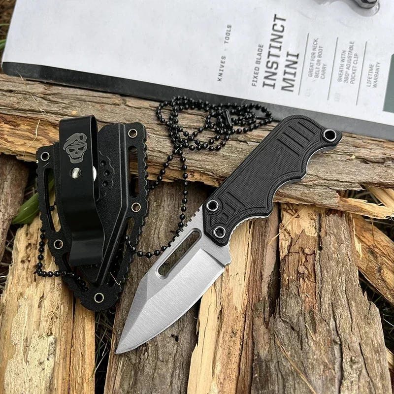 NEW Mini Full Tang Durable Instinct Fixed Knife G10 Handle Lightweight Pocket EDC Neck Chain Multi Tools with ABS Plastic Sheath