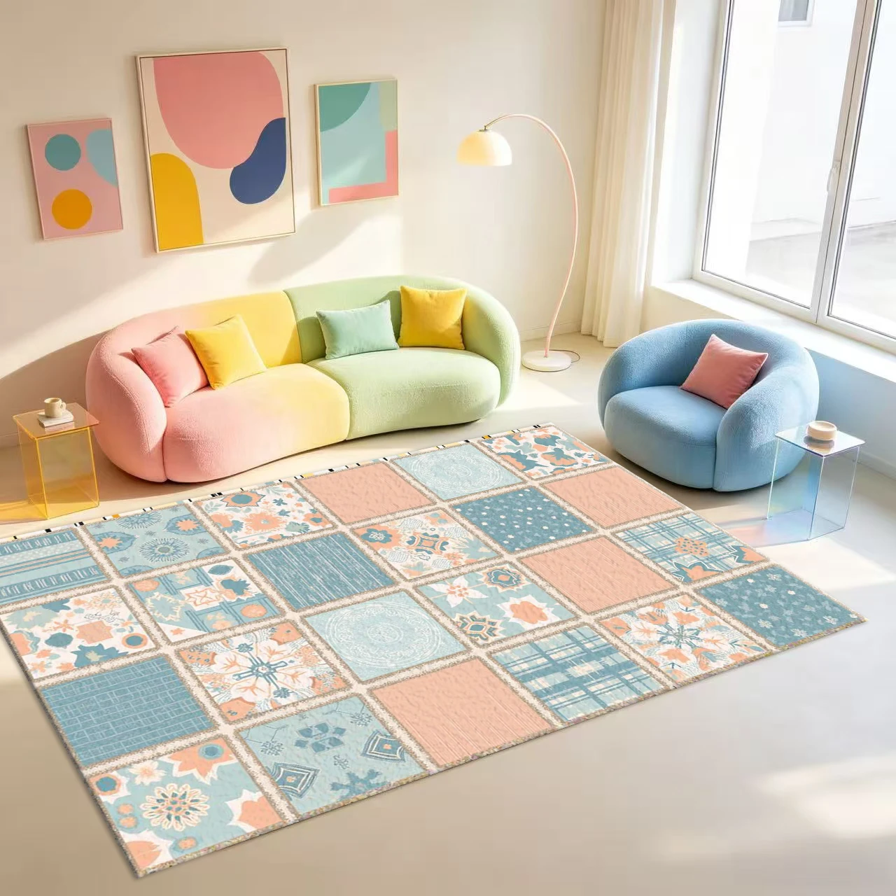 Bohemian Patchwork Quilt-Style Carpet with Vintage Mixed Floral Patterns for Home Living Spaces