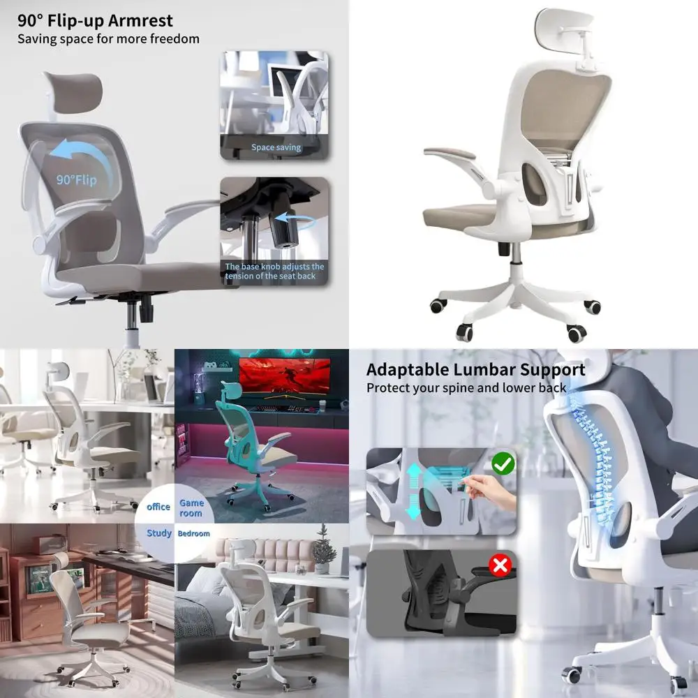 

Эргономичное вращающееся кресло с поясничной опорой, подголовником, откидными подлокотниками, регулируемой высотой, 90 ° -125 ° Recline, грузоподъемность 350 фунтов, белый