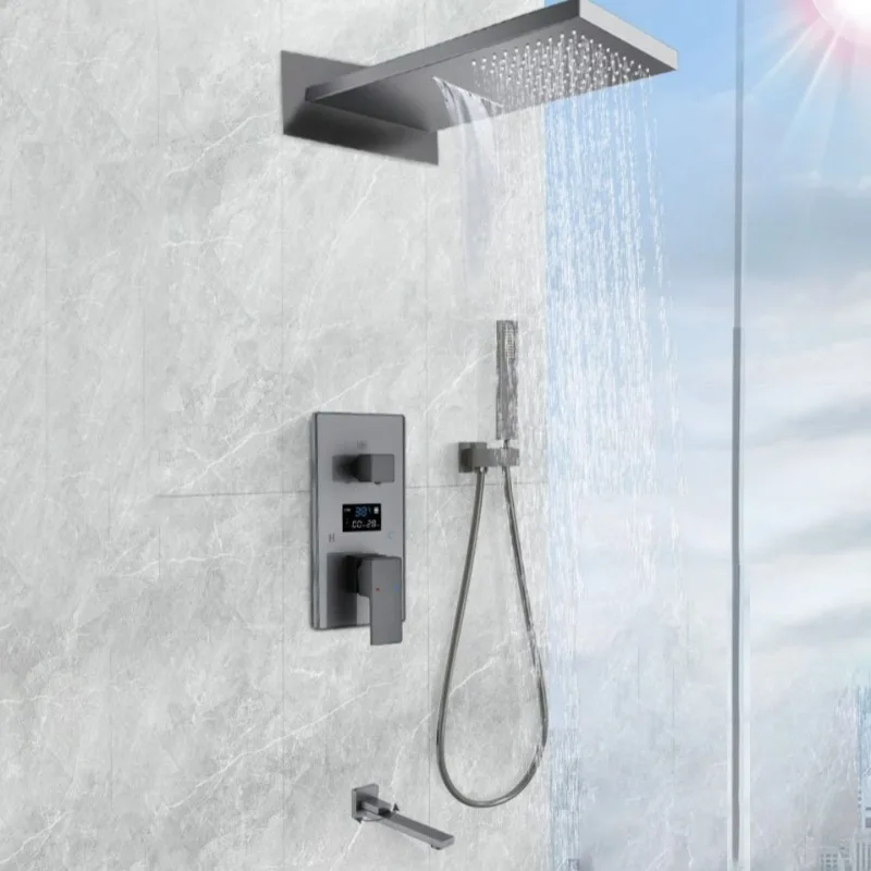 Concealed Shower Faucets Household Recessed Practical Double Handle Digital Bathroom Faucet Shower Head Bathroom Accessories