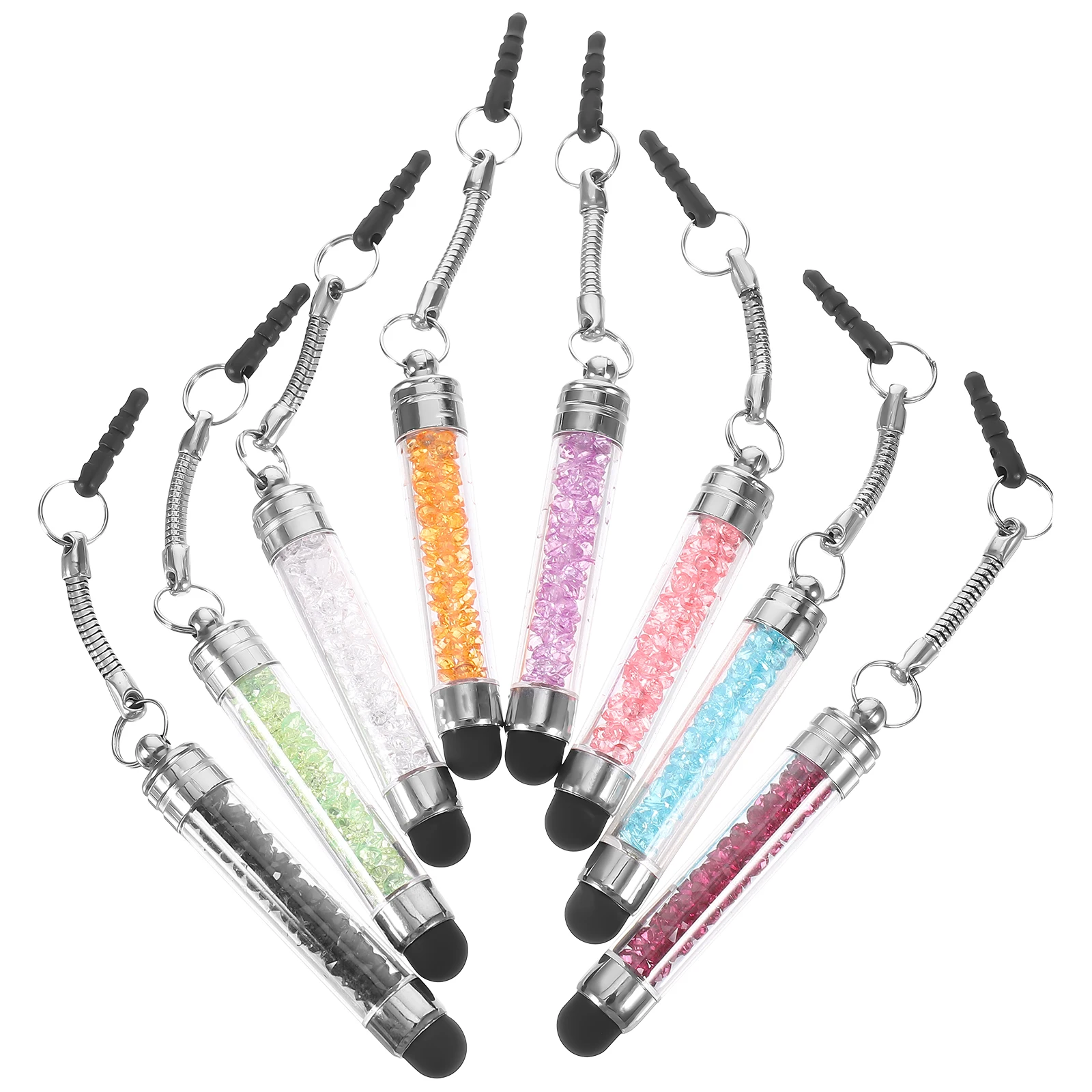 

8Pcs Phone Pendant Stylus Premium Metal Smooth Touch Screen Pen for Smartphones Tablets Mini Design with Acrylic Rhinestone