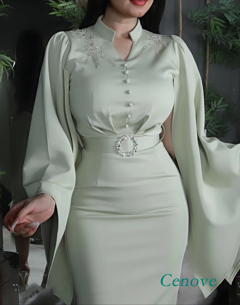 Cenove  Arab Dubai Long Sleeves Prom Dress Tight With Sash Evening Summer Elegant Party Dress For Women 2023