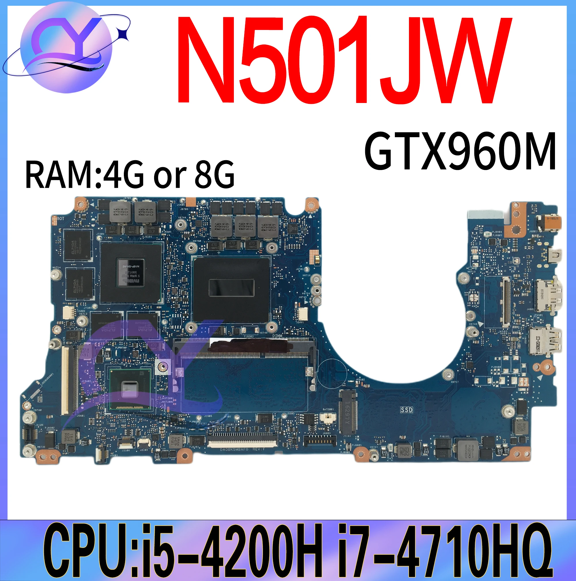 

N501J Mainboard For ASUS N501JW G501J G501JW UX501J UX501JW G60JW Laptop Motherboard I5 I7 GTX960M-2G/V4G 4GB/8GB-RAM 100% Test