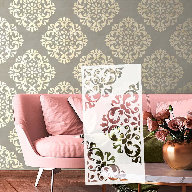

40 см-80 см настенный трафарет для рисования гипса декоративный шаблон производители мебели до дамасской винтаж ретро барокко рококо S418