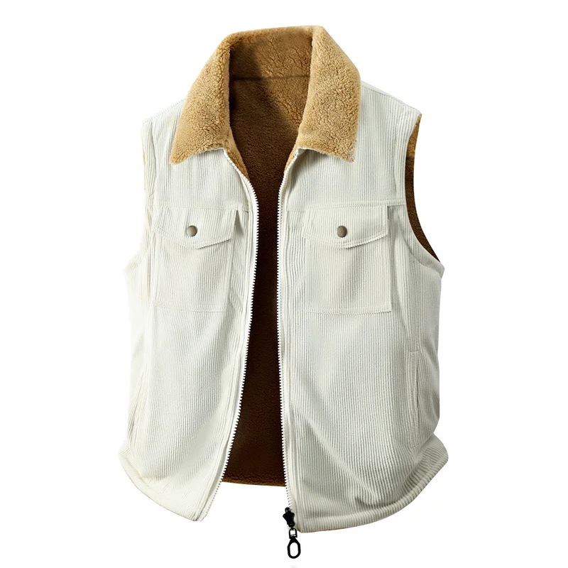 

Winter New Men Fleece Warm Vest Men Thick Windproof Corduroy Waistcoats Autumn Outdoor Casual High Quality Sleeveless Vest Male