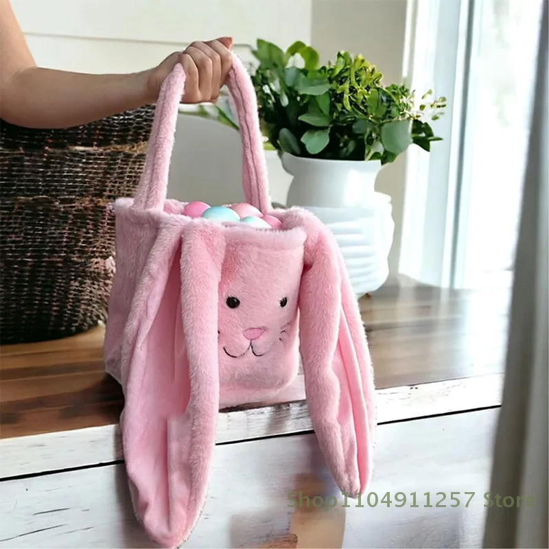 

Cute Plush Easter Bunny Basket Soft Fluffy Candy Gift Bag For Boys Girls Cute Easter Bucket Egg Hunt Bunny Handbag