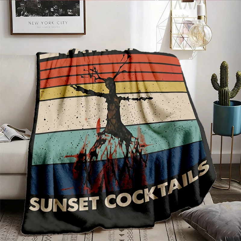 Vintage design Beach Reads Patricia's Sunset Cocktails Bonfire Flannel Blanket, Patricia Flannel Blanket