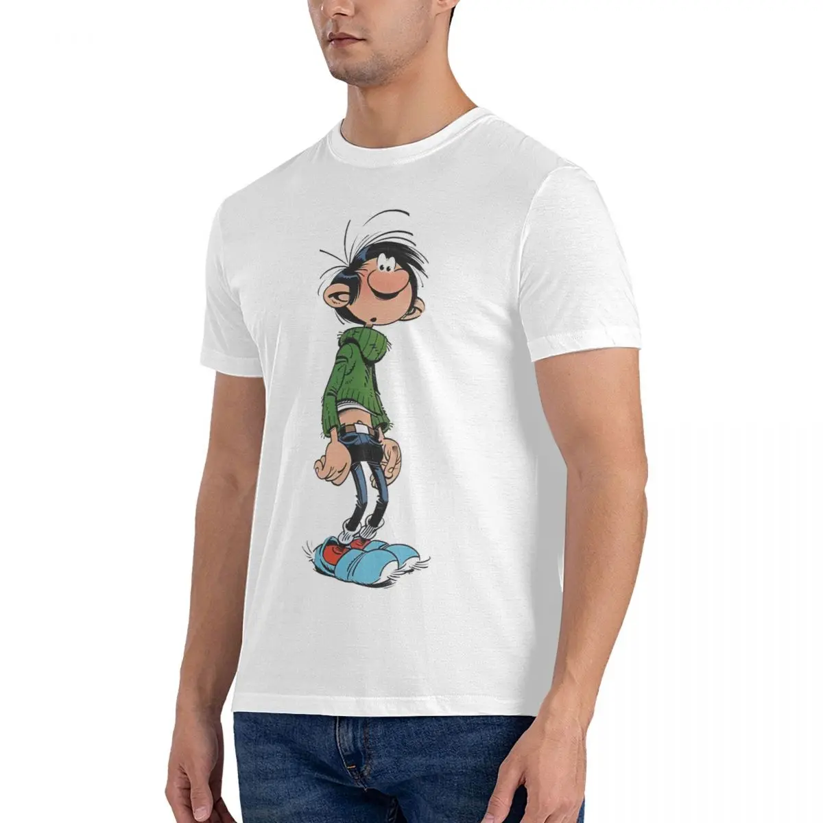 Comics Men T Shirts Gaston Lagaffe Novelty Tees Short Sleeve O Neck T-Shirts Pure Cotton Summer Clothing