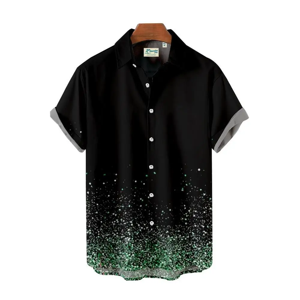 

Black Shirt Summer Beach Loose Short Sleeve Pocket Shirt Men's Hawaiian Shirt