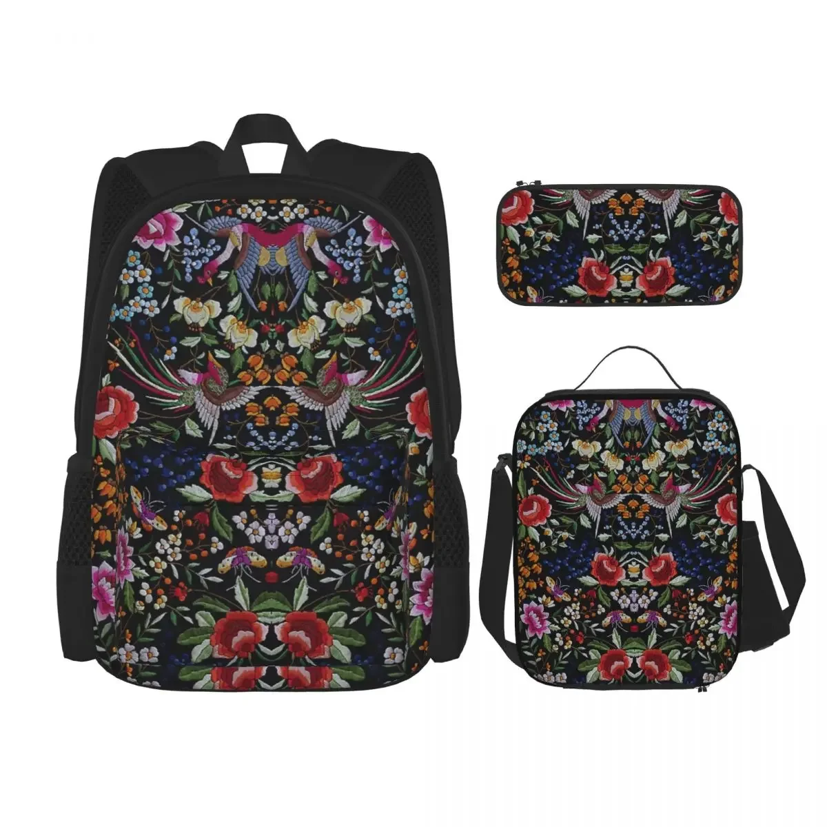 Spanish Flamenco Manton Shawl Motif Backpacks Boys Girls Bookbag Children School Bags Rucksack Lunch Bag Pen Bag Three-Piece Set