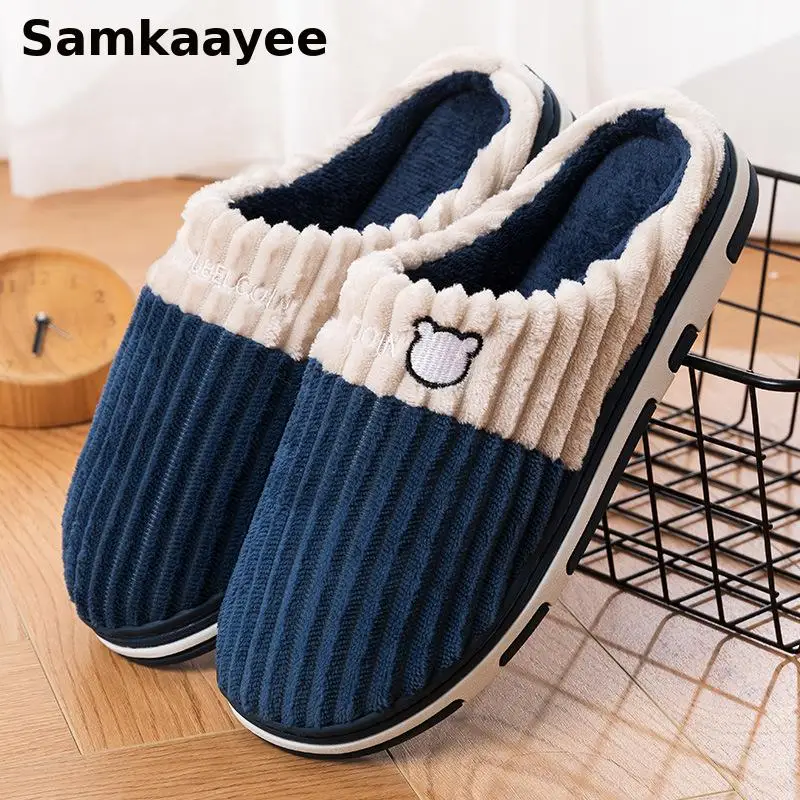 

36-45 Mens Slippers Couple Style Home Cotton Shoes Winter Thick Soft Sole Slides Women Indoor Floor Flat Bedroom Non-slip Shoe 1
