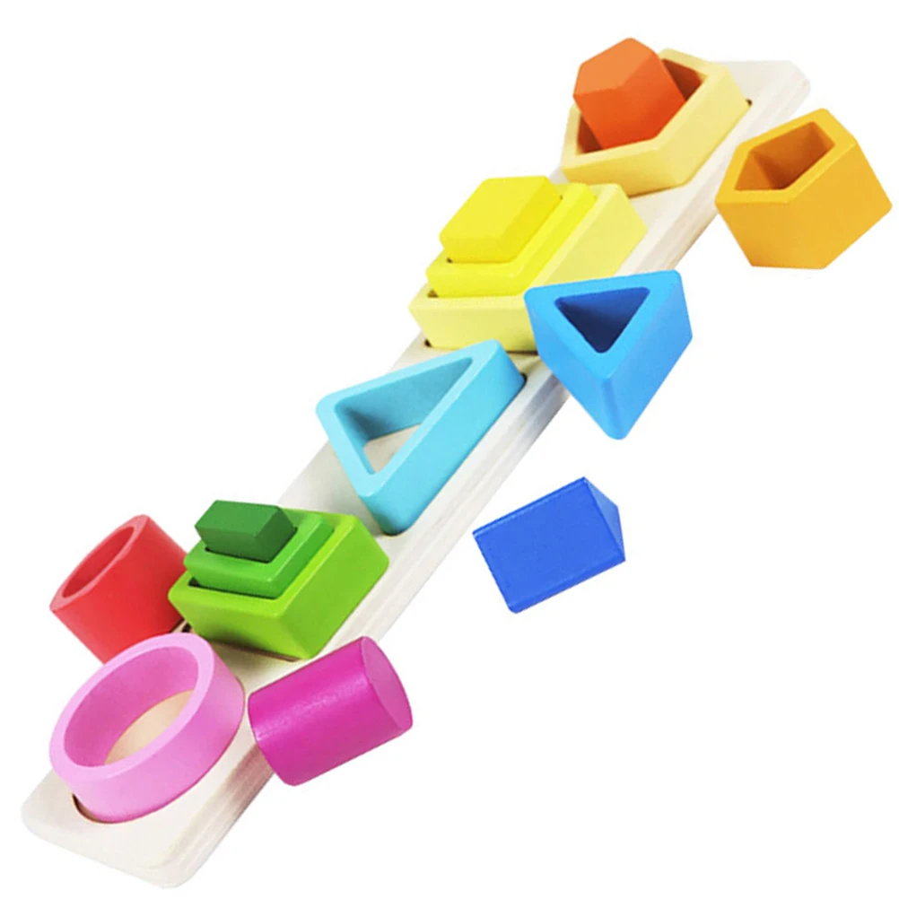 1 Set Wooden Geometric Shape Matching Puzzle Educational For Kids Toddlers Preschool Colorful Blocks Montessori Style Learning