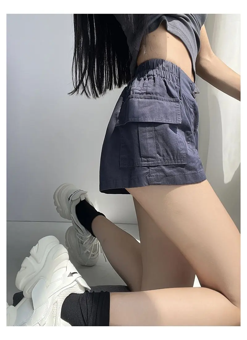 Vintage Sexy Cargo Shorts for Women Low Waist with Pockets Quick-Dry Summer Zipper Short Pants Y2K Nightclue Streetwear