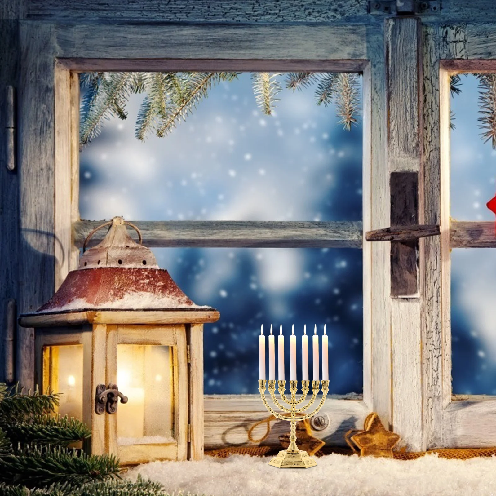 

Religious Candlesticks Ornaments 7 Branch Menorah for Home Decor Vintage Tabletop Candlestick Hanukkah Jerusalem Temple Design