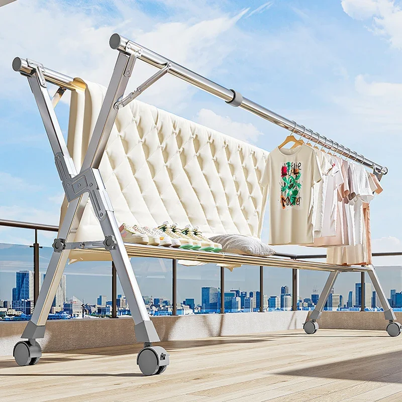 Balcony Retractble Clothes Hanger Non Slip Modern Skirt Foldable Clothes Drying Rack Storage Tripod Perchero Home Furniture