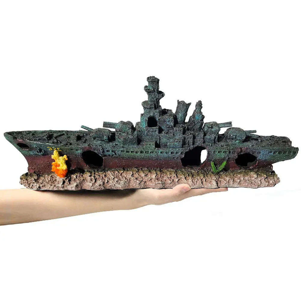 

Aquarium Resin Sunken Pirate Ship Wear Resist Creative Warship Wreckage Warship Ornament for Fish Tank Cave Decor Accessories