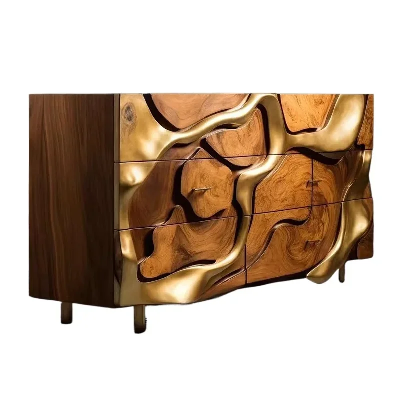 Nordic designer creative entrance cabinet, solid wood retro chest cabinet, walnut high-end locker, decorative side cabinet