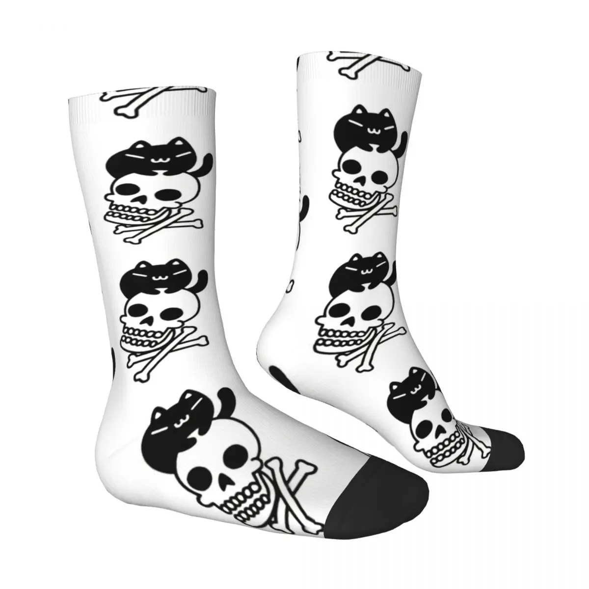 Hip Hop Vintage Cat And Crossbones Crazy Men's Socks Skull Unisex Harajuku Pattern Printed Funny Happy Crew Sock Boys Gift