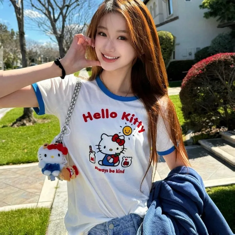 

Short-sleeved T-shirt women's hello kitty summer fashion versatile design niche and unique round neck student casual top