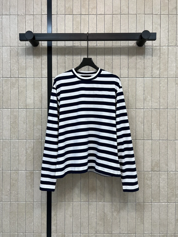 Spring Autumn Fashion Indoor Casual Striped Knitting Cotton Pullovers Women's O-Neck Loose Long Sleeve Simplicity Warm Tops