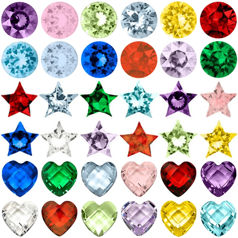 40Pcs/Lot Colorful Crystal Round Star Charms Rhinestone Heart Birthstone Gems Beads For Relicario Locket Necklaces Jewelry Bulk