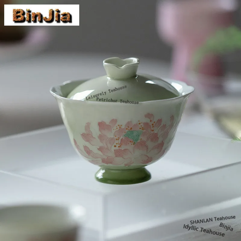 

120 мл фарфоровая чаша с ручной росписью Lotus Arita Gaiwan, традиционная чайная чаша с крышкой, набор крышек для заваривания чая, миска для подарка чаю