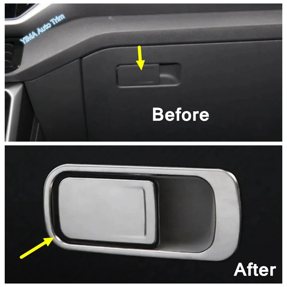 Storage Glove Box Switch Button Cover Trim For VW Volkswagen Tiguan MK2 / T-Roc / T-Cross 2017- 2023 Stainless Steel Accessories