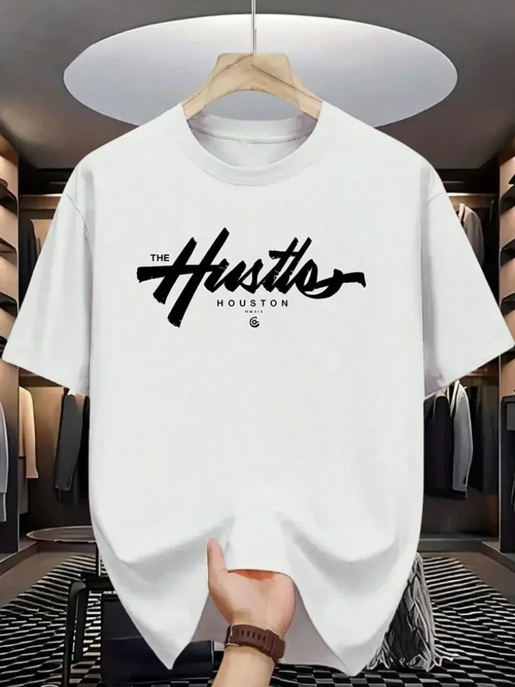 Modisches Herren 3D Hustler Buchstaben-Print T-Shirt Sommer Lässige Alltagskleidung Rundhals Kurzarm Trend Streetwear Männerkleidung