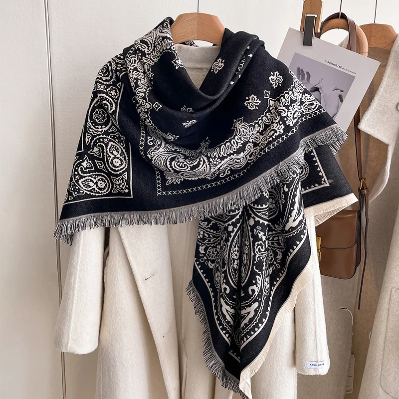 

New Fashion Winter Scarf Cashmere Women Pashmina Design floral Wrap Female Thick Blanket Soft Bufanda warmth Shawl Kerchief 2024