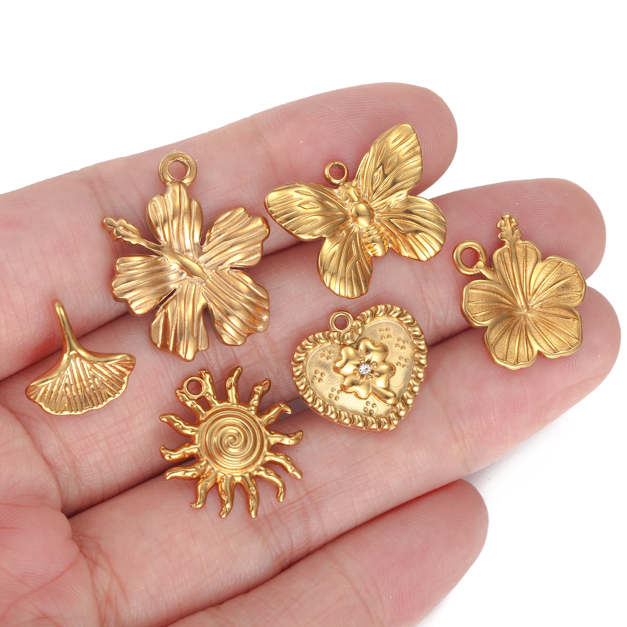 3Pcs Hawaii Flower/Sun/Heart Flower Charm Summer Stainless Steel 3D Butterfly Pendant DIY Necklace Bracelet Craft Jewelry Making
