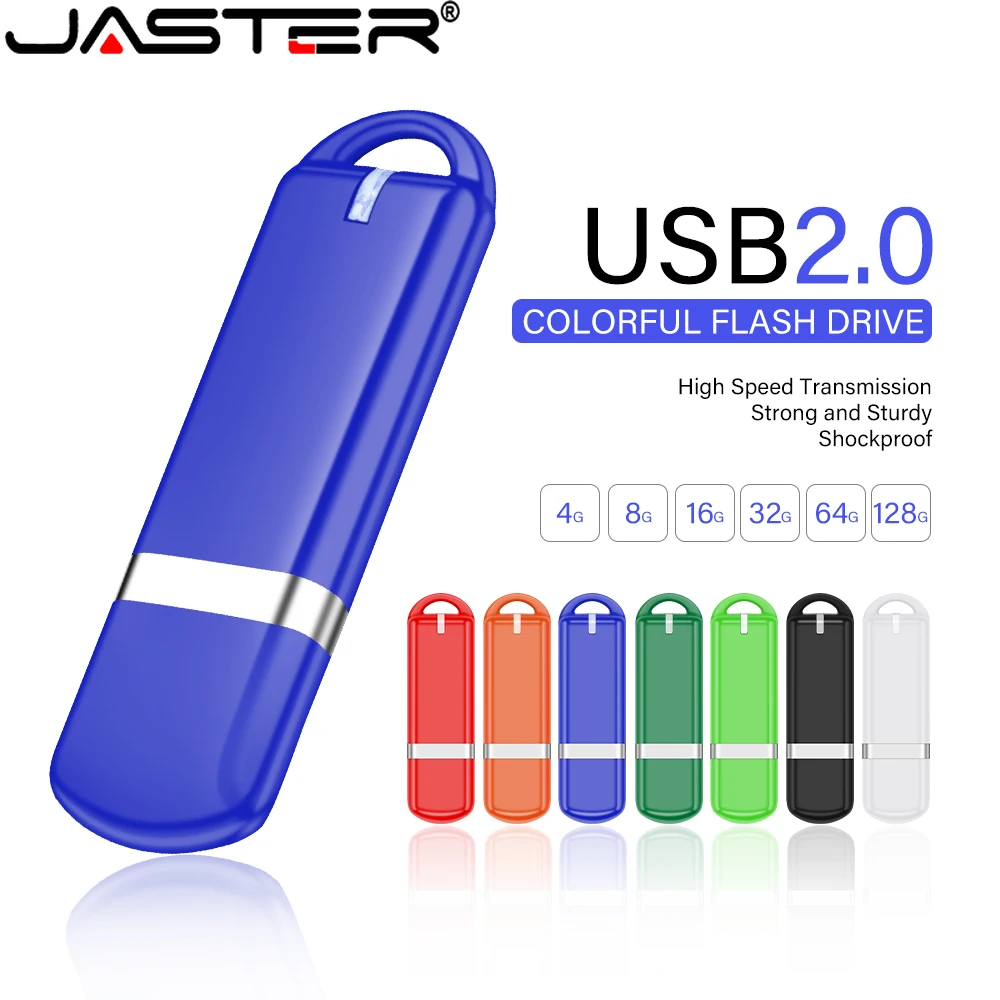 JASTER-USB 2.0 Flash Drives com Caixa, Pen Drive de Plástico, Memory Stick, Disco U, Presente do negócio, Laptop, Moda, 128GB, 64GB, 32GB, 16GB