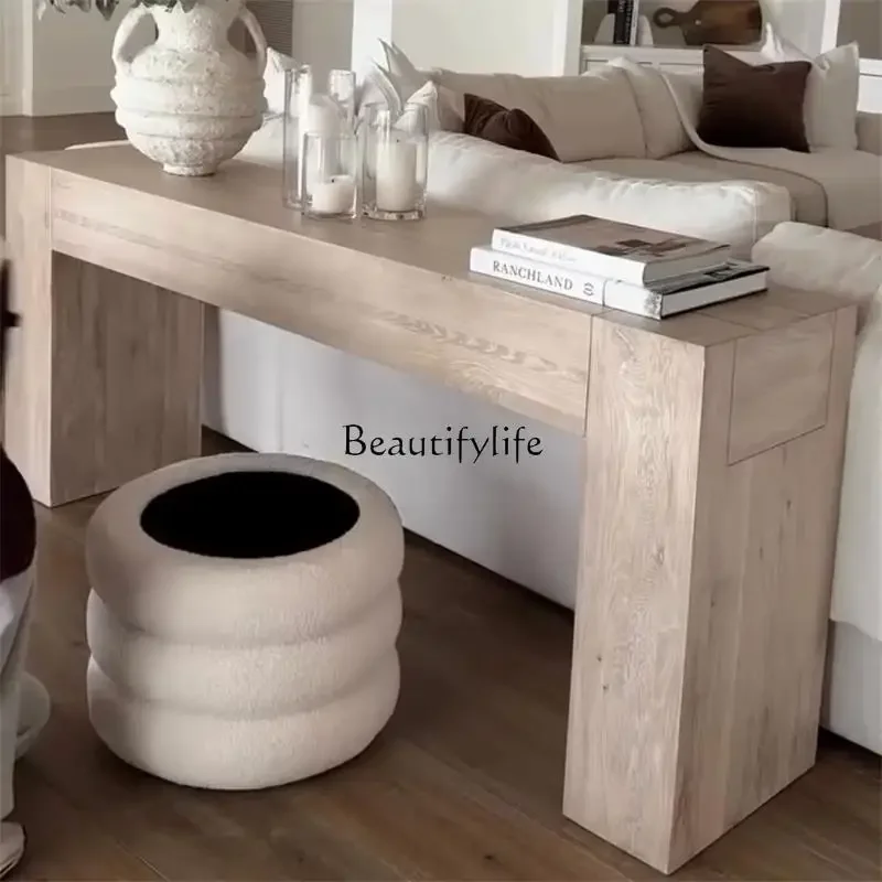 

3Medieval style solid wood entrance table household cream style against the wall entrance table creative sofa back case