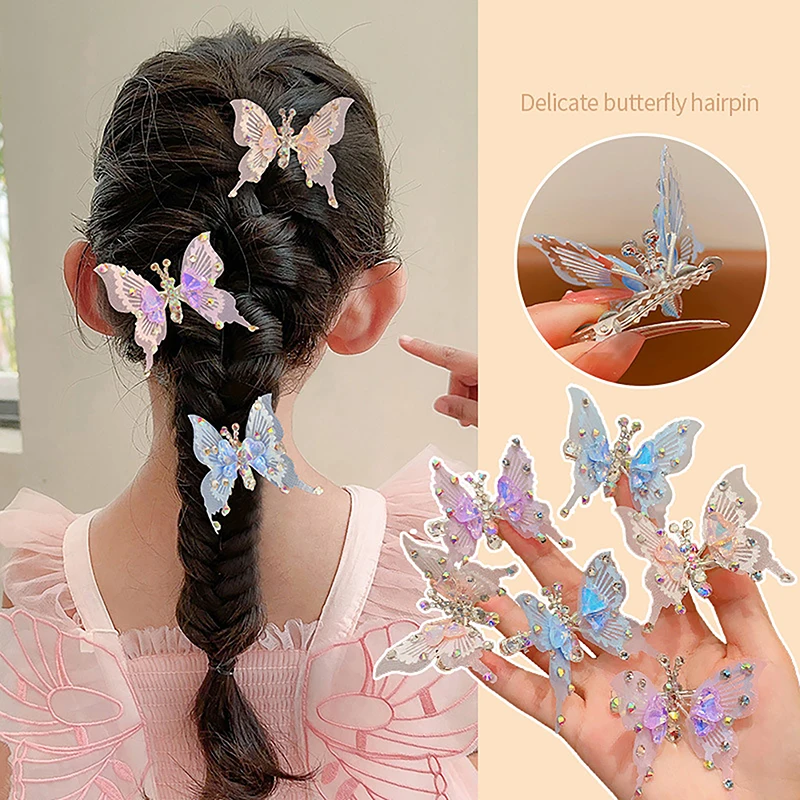 Cute Shaking Move Wing Butterfly Hairpin Girls Three-dimensional Crystal Butterfly Hair Clip Hair Accessories Kids Headwear Gift