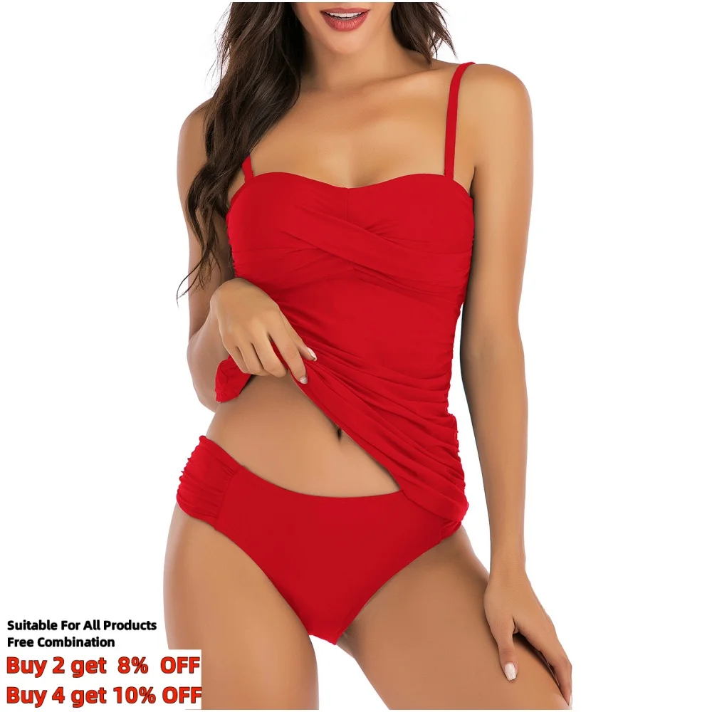 Maiô tankini de tecido confortável feminino, maiô de duas peças, roupa de banho separada, 8 cores, verão