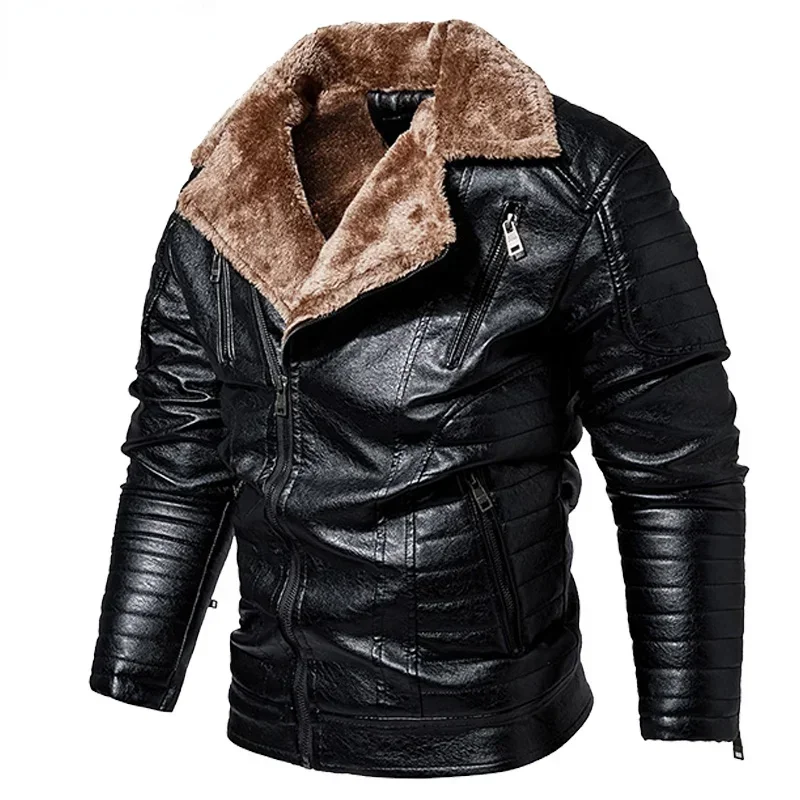 New Winter Warm Leather Jacket Men Thick Fur Linner Fashion Male Motorcycle Parkas Coat Motorcycle PU Jackets Outwear Plus Size