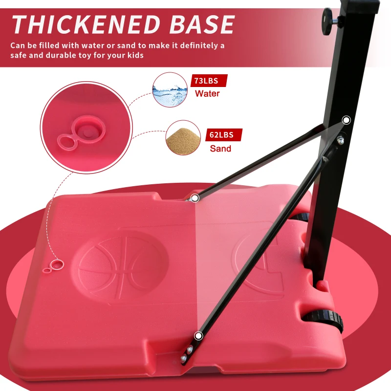 야외 높이 조절 가능 4.8~7.7피트 농구대 28인치 백보드 휴대용 농구 골대 시스템 (안정적인 베이스 포함)