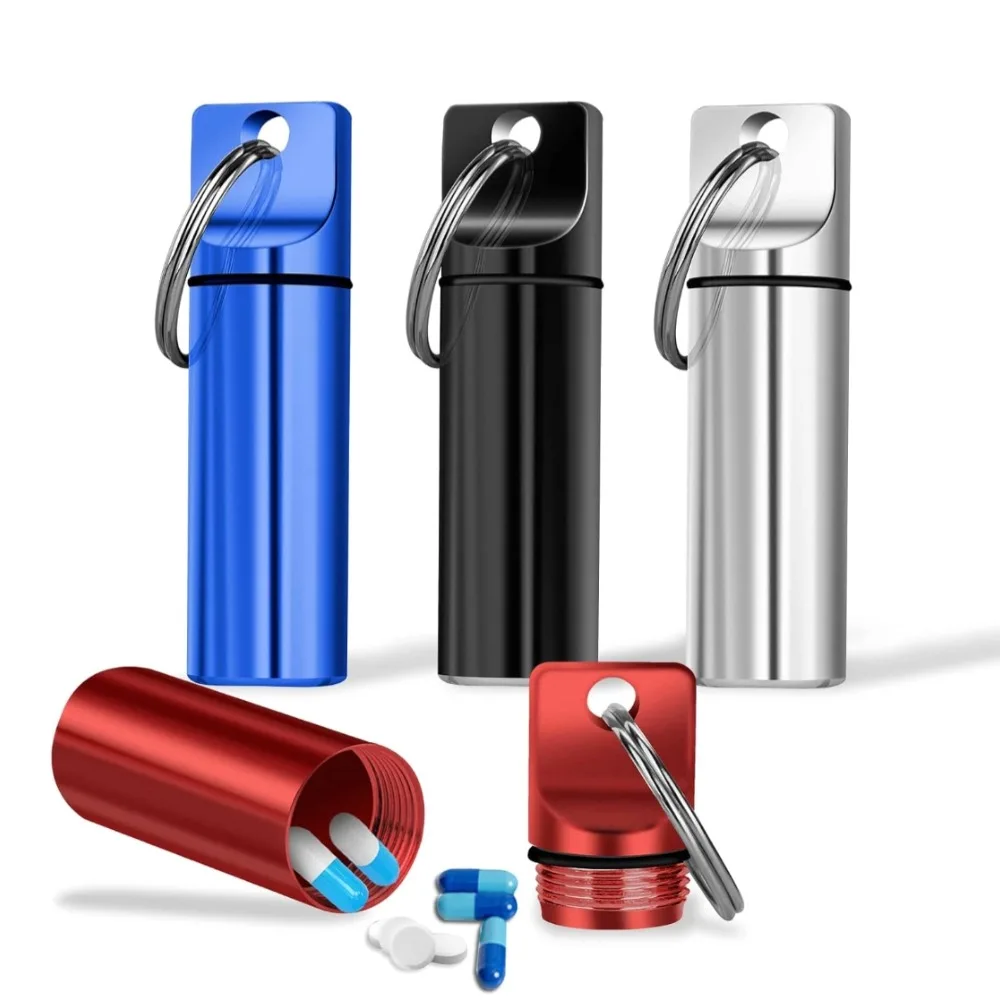 جديد محمول مقاوم للماء الألومنيوم معدن حلقة رئيسية علبة حبوب منع الحمل حاوية منظم كبسولة محكم اللوحي للتخزين على الذهاب #1