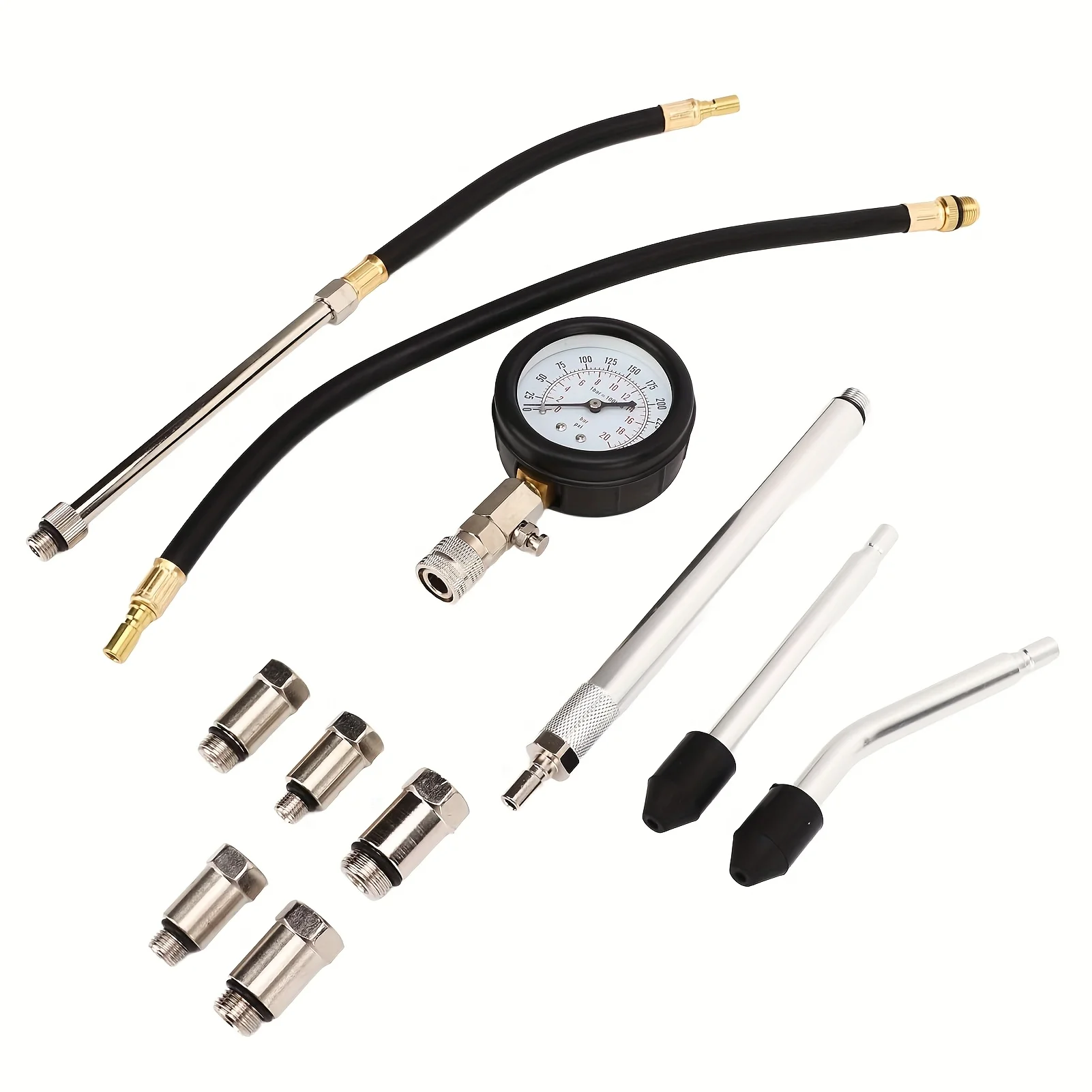 Compression Tester Kit, 11pcs 0-300PSI Petrol Gas Engine Cylinder Pressure Gauge, Cylinder Leak Down Tester Spark Plug Tester