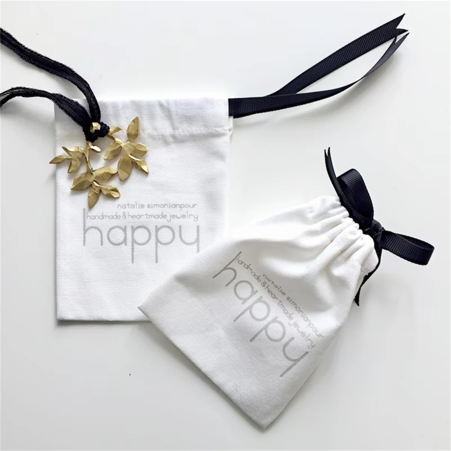 

50 personalized jewelry packaging wedding favor bags small white Cotton canvas bags custom logo mini drawstring bag jewelry gift